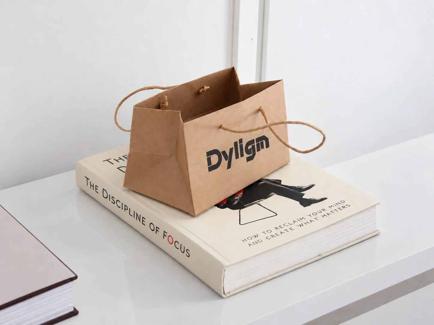 Kraft shopping bag on books