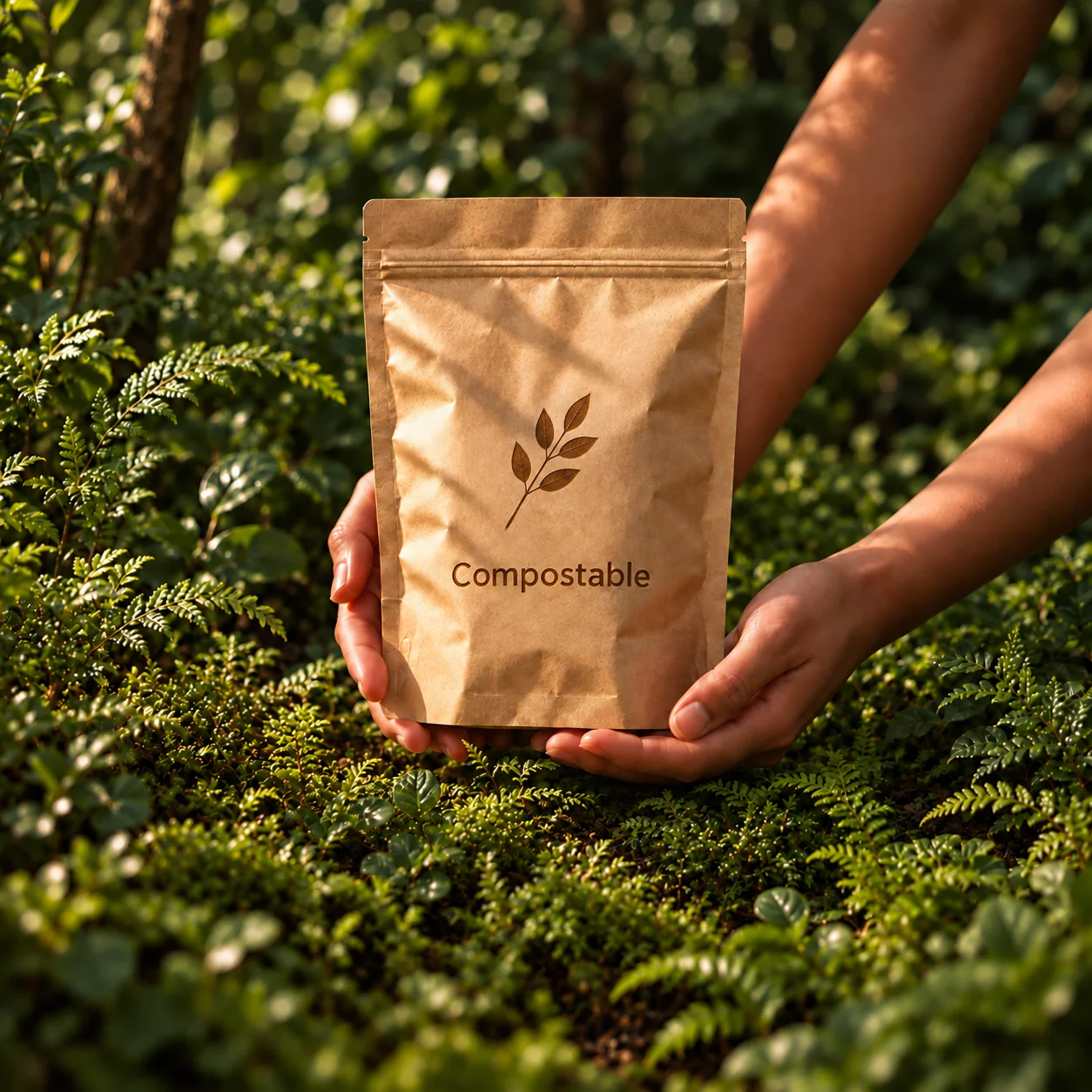 Compostable kraft packaging in nature