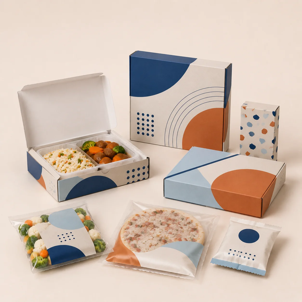 Sealed frozen food packs with printed Folding Cartons for freezer retail