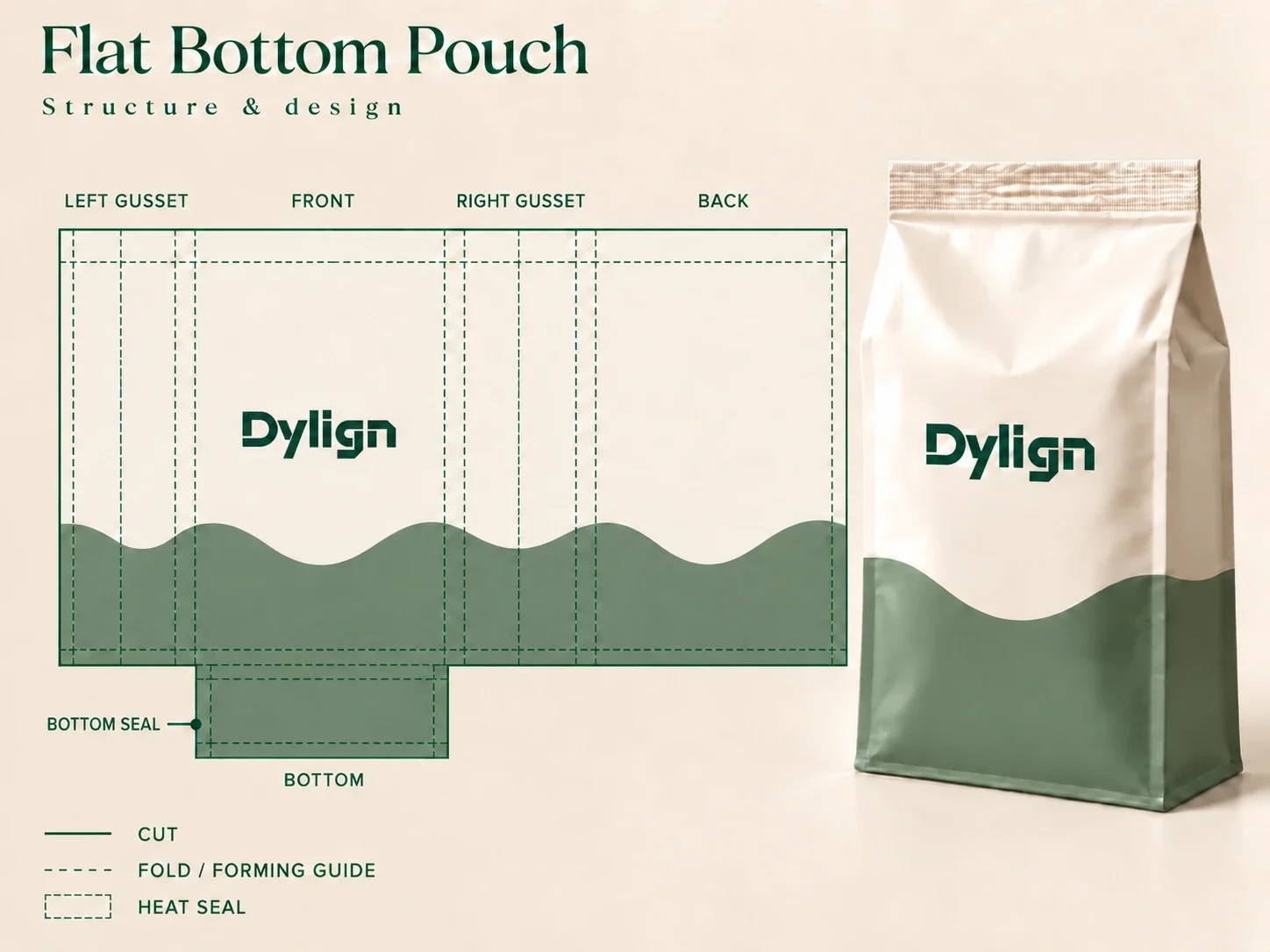 Flat-bottom pouch dieline and dimensions