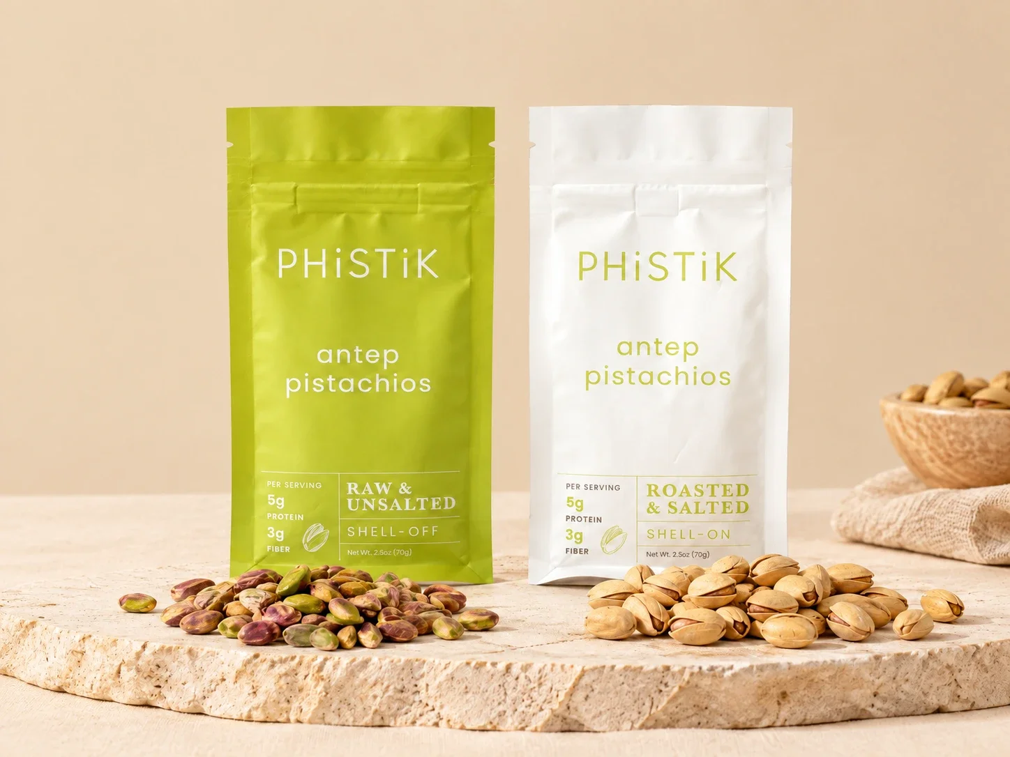 Pistachio flat pouches with nuts