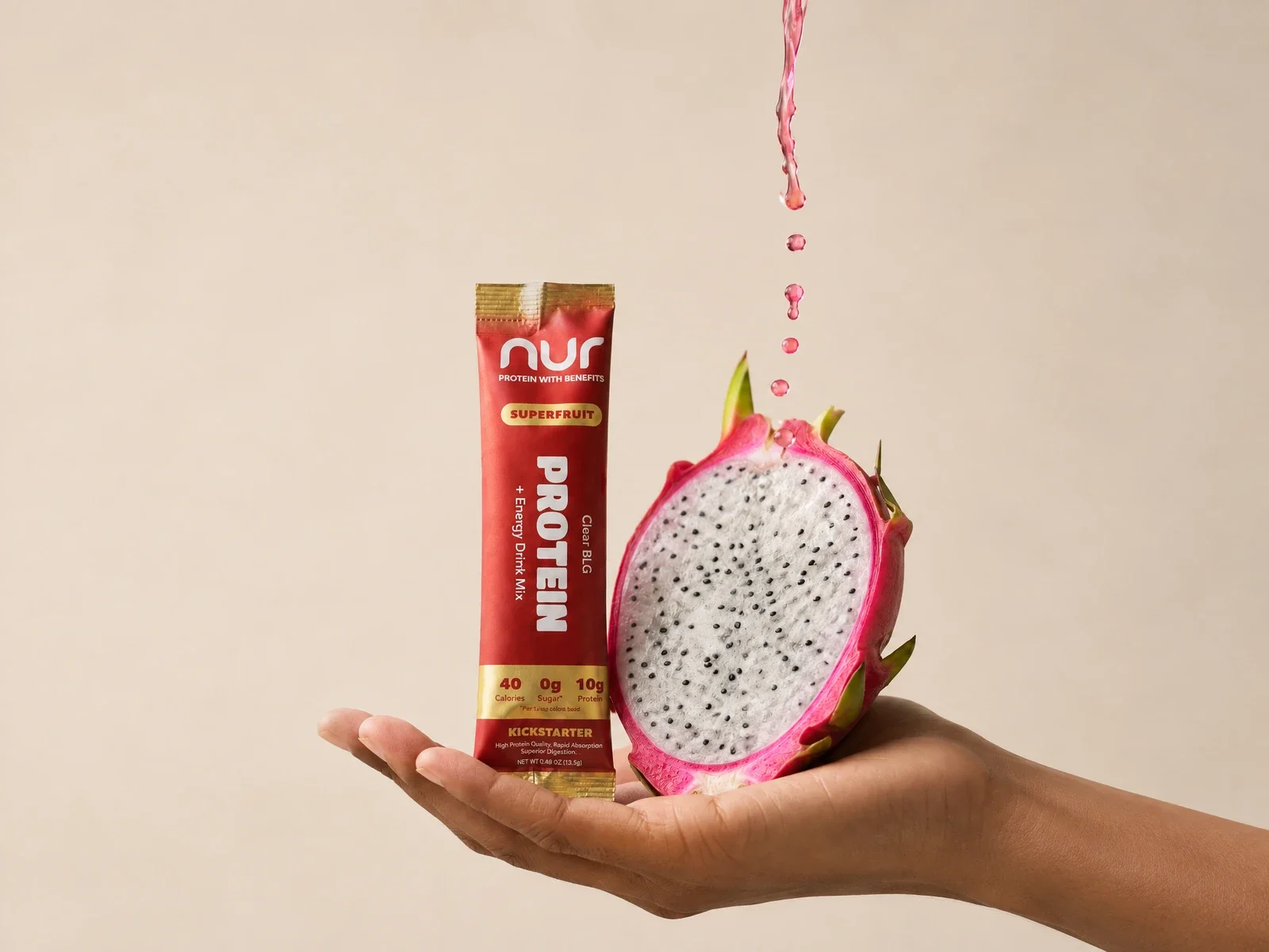 Protein stick pack with dragon fruit