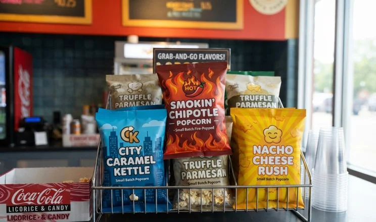 Custom Popcorn Bags retail shelves