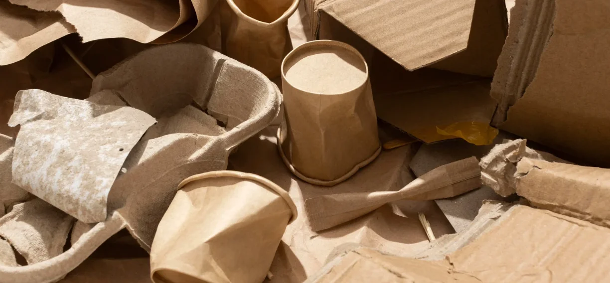 A collection of recyclable paper and fiber packaging materials