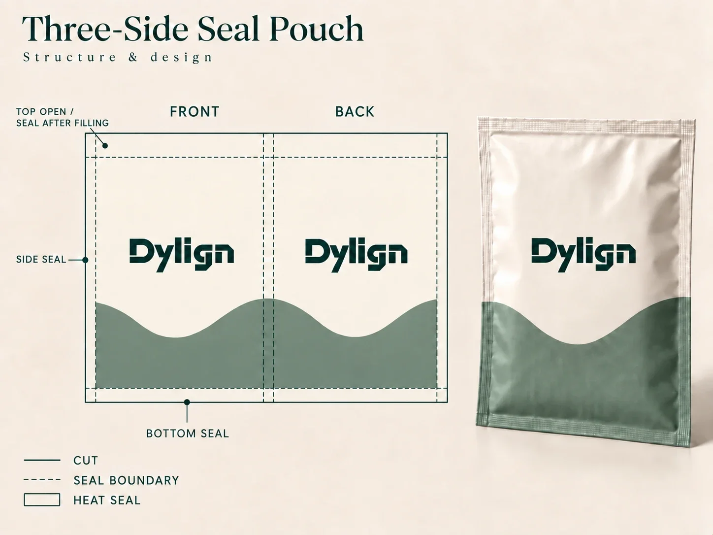 Flat pouch dieline and dimensions