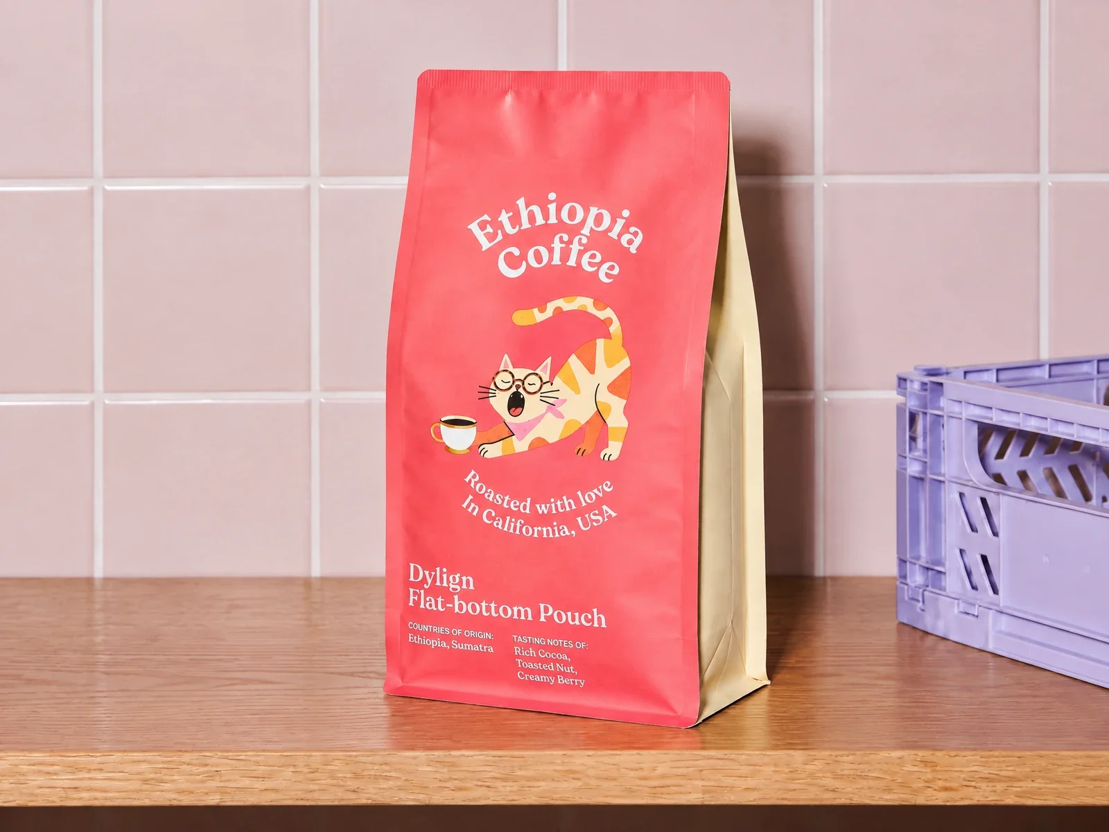 Pink and purple flat-bottom pouches