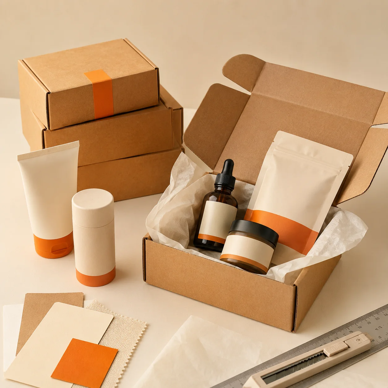 Custom kraft packaging prepared for a growing product brand