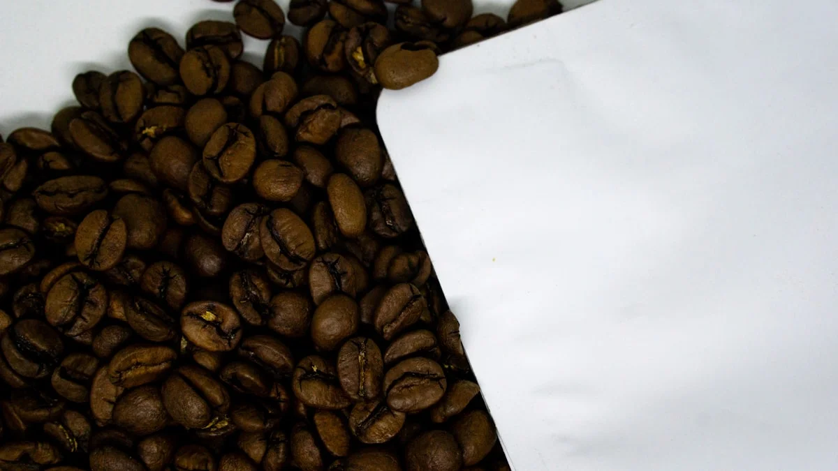 flat bottom coffee pouch beside beans showing base support