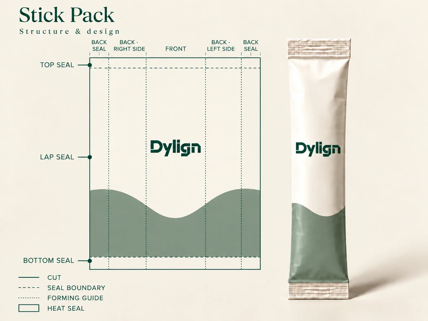 Stick pack dieline and dimensions