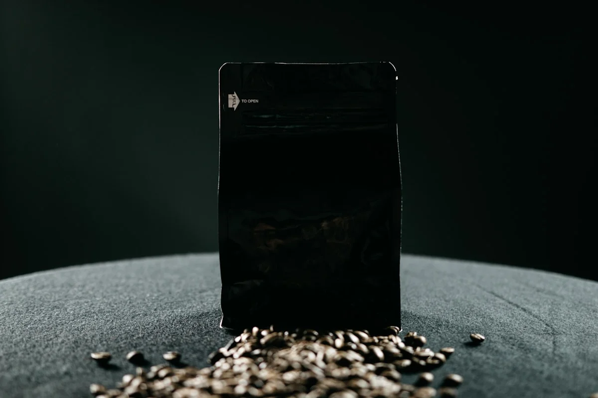 block bottom coffee bag showing filled rectangular structure