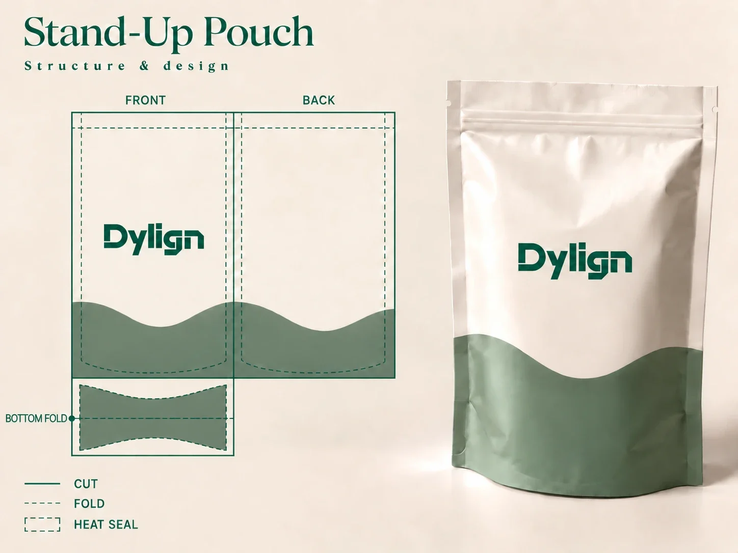 Stand-up pouch dieline and dimensions