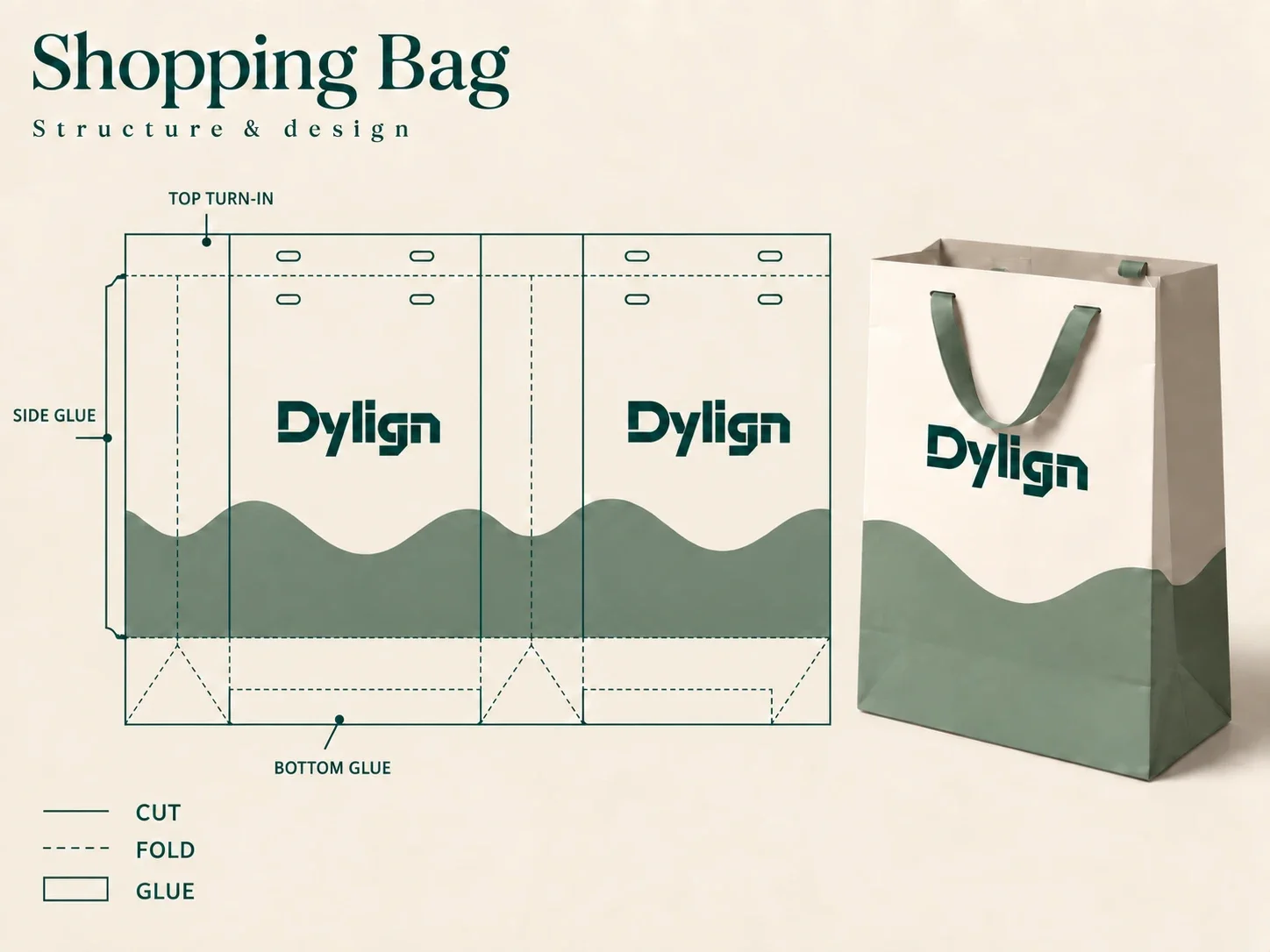 Shopping bag dieline and dimensions