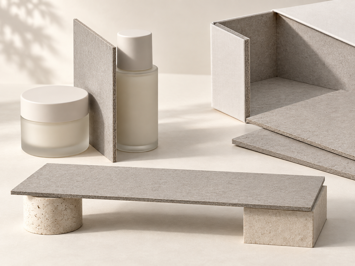 Chipboard sheets used as flat supports, dividers, and rigid-box structural components