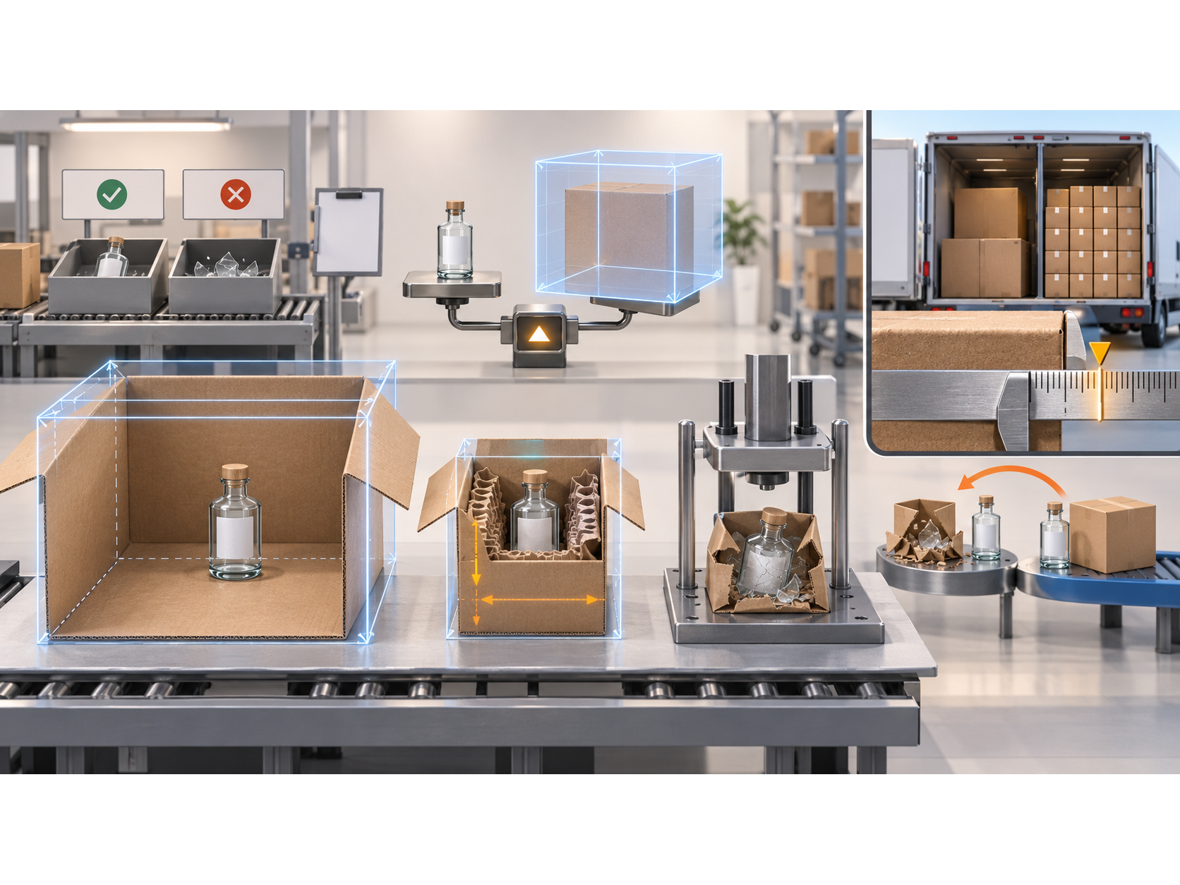 Oversized and right-sized shipping boxes compared through product fit and protection testing.